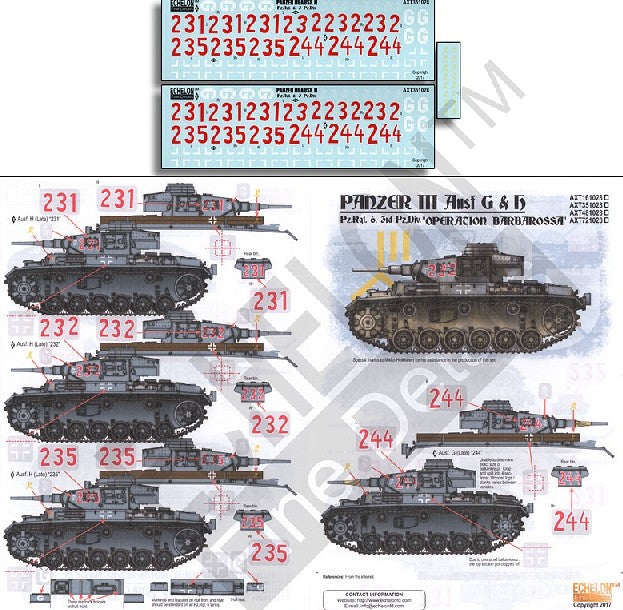 Echelon Decals 351028 1/35 Panzer III Ausf G/H PzRgt 6 3rd Div Operation Barbarossa