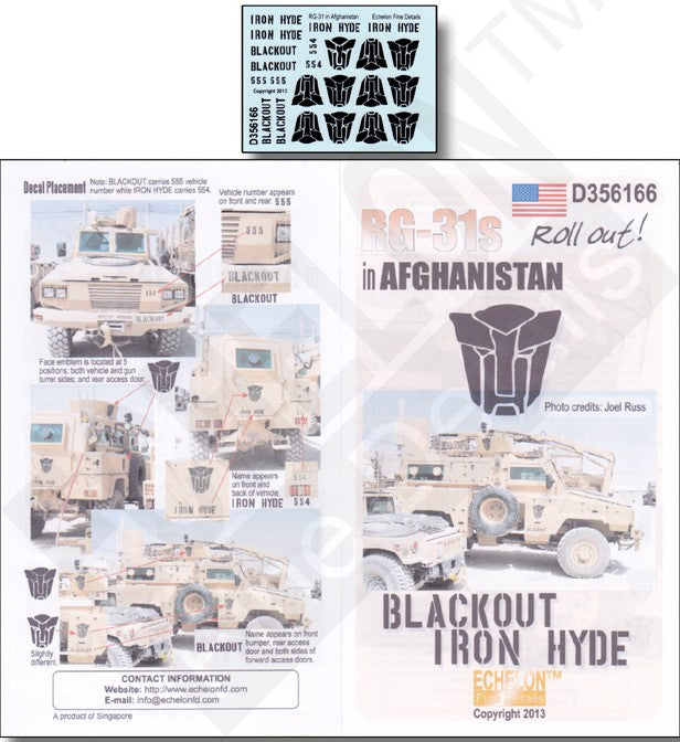 Echelon Decals 356166 1/35 RG31s Roll Out Afghanistan for KIN