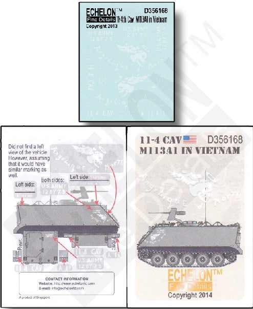 Echelon Decals 356168 1/35 11-4 CAV M113A1 Vietnam