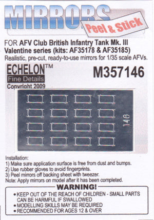 Echelon Decals 357146 1/35 British Mk III Valentine Infantry Tank Mirrors for AFV (Peel & Stick) 