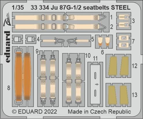 Eduard 33334 1/35 Aircraft- Ju87G1/2 Seatbelts for BDM (Painted)