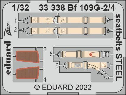 Eduard 33338 1/32 Aircraft- Bf109G2/4 Seatbelts for RVL (Painted)