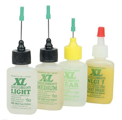 Excelle Lubricants 5678 All Scale XL Lube Kit for HO & S Scales -- One 1/2oz 14.8mL Bottle Each: Light, Medium, Gear & NLGI Grease 1