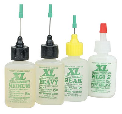 Excelle Lubricants 9012 All Scale XL Lube Kit for O & G Scales -- One 1/2oz 15ml Bottle Each: Medium, Heavy, Gear & NLGI Grease 2