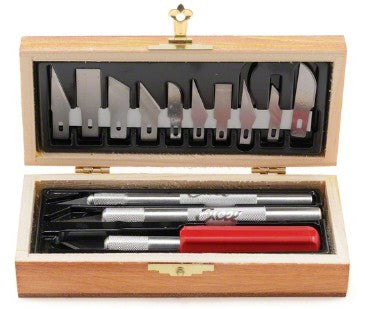 Excel Hobby 44282 Hobby Knife Set: 3 Knives & 13 Blades (Wooden Box)