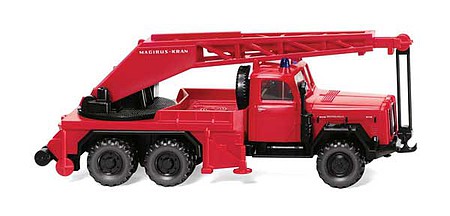 Wiking 86149 HO Scale 1957-1971 Magirus Uranus KW 15 Fire Crane Truck - Assembled -- Fire Department (red, black, German Lettering)