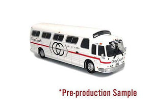Iconic Replicas 870281 HO Scale 1966 GM 4107 Motorcoach Bus - Assembled -- Gray Coach (Pearson Airport; white, red, black)