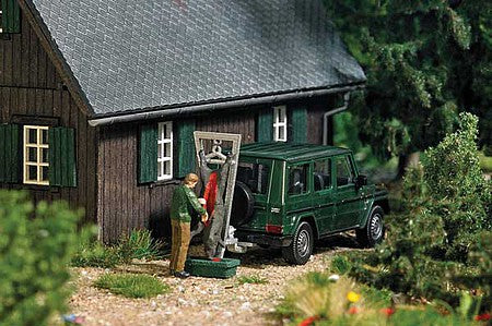 Busch 7959 HO Scale Wild Boar Attack - Action Set -- Mercedes-Benz G Classs SUV, Hunter Dressing a Wild Boar on a Stand