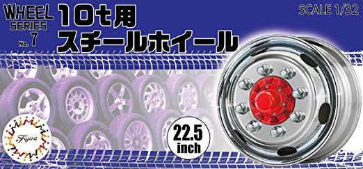 Fujimi 19348 1/32 Steel Wheel for 10T 22.5” Tire & Wheel Set (4)