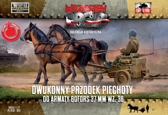 First to Fight 92 1/72 WWII Horse-Drawn Cart for Bofors 37mm z36 Gun w/2 Horses & Soldier