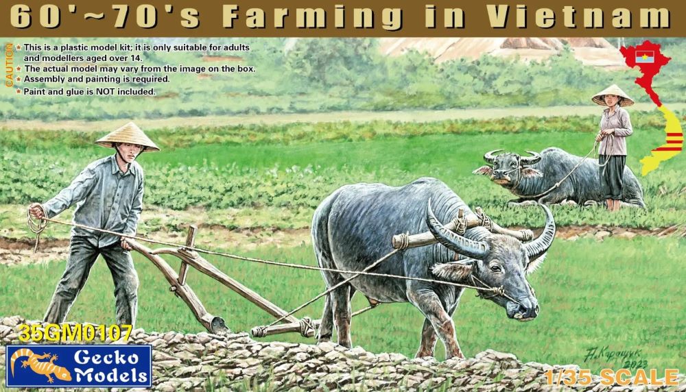 Gecko Models 350107 1/35 1960-70s Farming in Vietnam Civilians (2) & Water Buffalos (2)