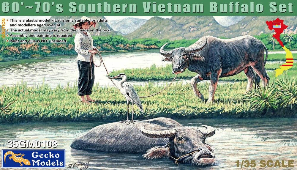 Gecko Models 350108 1/35 1960-70s Southern Vietnam Water Buffalos (2) w/Women