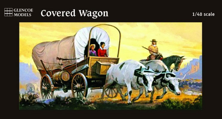 Glencoe Models 5402 1/48 Western Covered Wagon w/2 Oxen, 1 Horse & 3 Figures