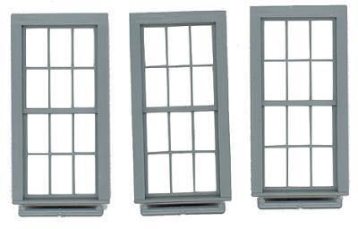 Grandt Line 3763 O Scale Double-Hung Windows -- 6-Over-6, Scale 38 x 86" 96.5 x 218cm pkg(3)
