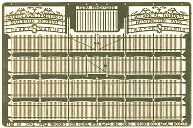 Gold Medal Models 16029 N Scale Spike Tipped Wrought Iron Fence -- Includes Gates & Signs - Scale 240' 73.2m