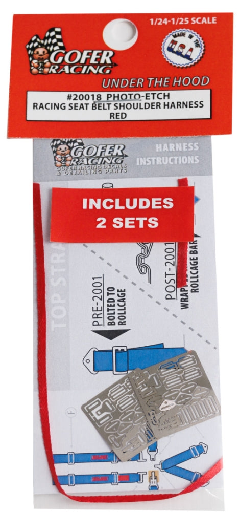 Gofer Racing 20018 1/24-1/25 Photo-Etch Racing Seatbelts/Harness Red (2 Sets)