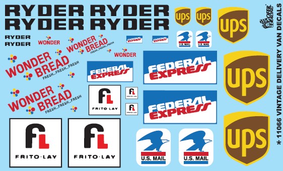 Gofer Racing 11066 1/24-1/25 Delivery Van Decals: Delivery Van Decals: Ryder, Federal Express, UPS, Wonder Bread, Frito-Lay, US Mail