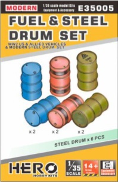 Hero Hobby Kits E35005 1/35 WWII US/Allied & Modern Fuel & Steel Drums (6) 