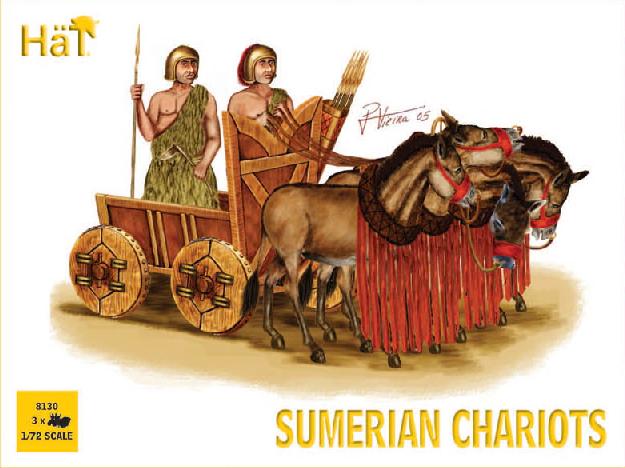 Hat Industries 8130 1/72 Sumerian Chariots (3 Sets: Chariot, 4 Horses & 2 Figs)
