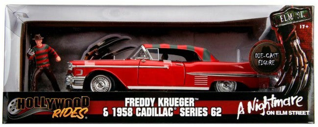 Jada 31102 1/24 Nightmare On Elm Street 1958 Cadillac Series 62 Car w/Freddy Krueger Figure