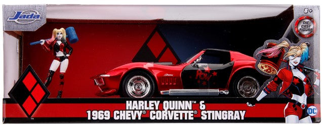 Jada 31196 1/24 DC Comics 1969 Chevy Corvette Stingray Car w/Harley Quinn Figure