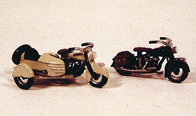 JL Innovative 904 HO 1947 Motorcycles: 1 w/Saddle Bag & 1 w/Streamline Sidecar Metal Kit 
