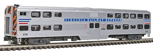 Kato 1560947 N Scale Streamlined Nippon-Sharyo Gallery Bi-Level Commuter Cab Coach - Ready to Run -- Virginia Railway Express #V716 (silver, blue, red, white)