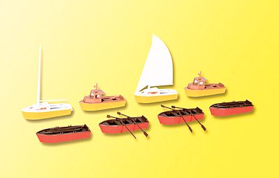 Kibri 39159 HO Scale Assorted Boats -- (4) Rowing, (2) Motor, (2) Sailboats
