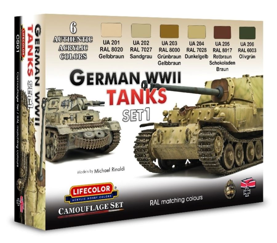 Lifecolor CS1 German WWII Tanks #1 Camouflage Acrylic Set  (6 22ml Bottles)