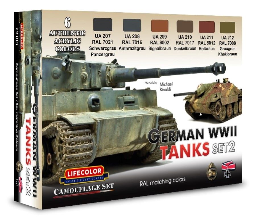 Lifecolor CS3 German WWII Tanks #2 Camouflage Acrylic Set (6 22ml Bottles)