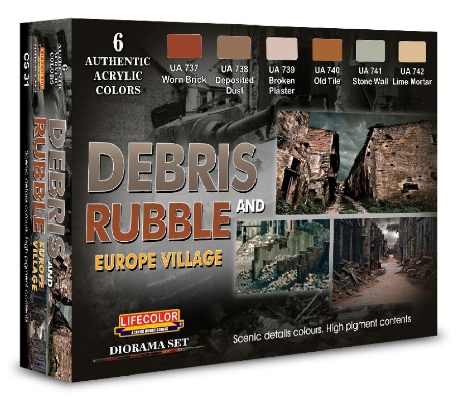 Lifecolor CS31 Debris & Rubble Europe Village Diorama Acrylic Set (6 22ml Bottles)
