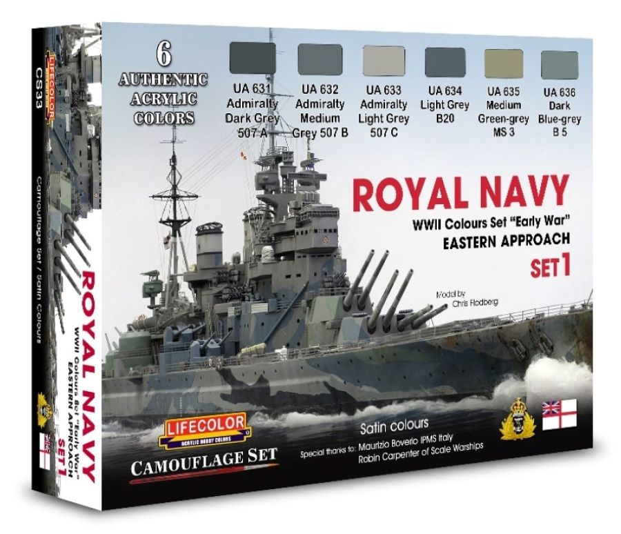 Lifecolor CS33 Royal Navy WWII Eastern Approach Early War #1 Camouflage Acrylic Set (6 22ml Bottles)