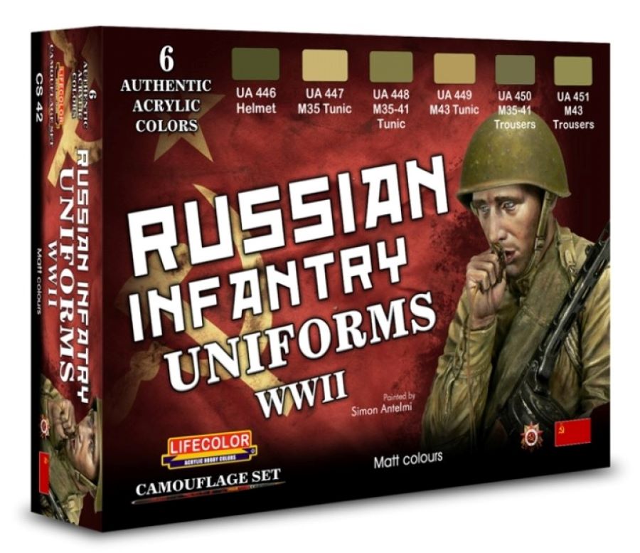Lifecolor CS42 Russian WWII Infantry Uniforms Camouflage Acrylic Set (6 22ml Bottles)
