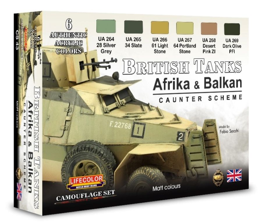 Lifecolor CS43 British WWII Tanks Afrika & Balkan Caunter Scheme #1 Camouflage Acrylic Set (6 22ml Bottles)