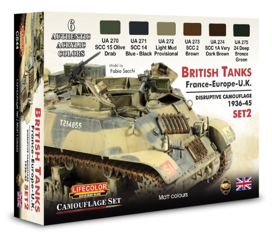 Lifecolor CS44 British Tanks France, Europe, UK 1936-45 Disruptive #2 Camouflage Acrylic Set (6 22ml Bottles)
