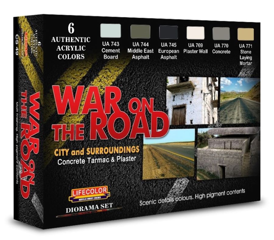 Lifecolor CS49 War on the Road City & Surroundings Concrete, Tarmac & Plaster Diorama Acrylic Set (6 22ml Bottles)