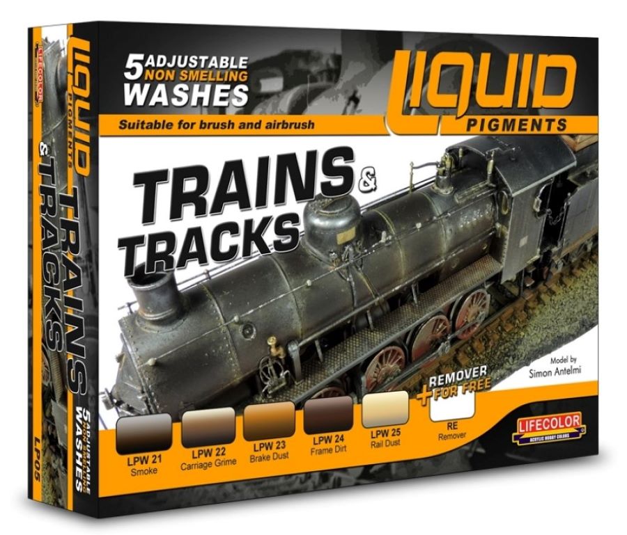 Lifecolor LP5 Trains & Tracks Railway Weathering Liquid Pigments Set (6 22ml Bottles)