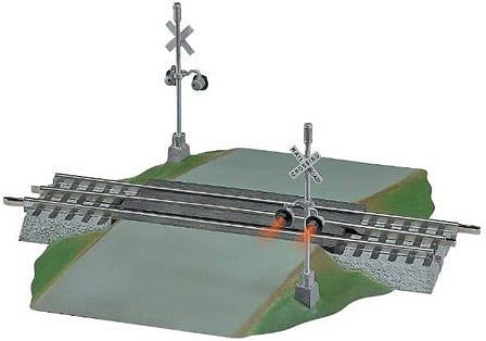 Lionel 612052 O Scale FasTrack(TM) Track w/Roadbed - 3-Rail -- Grade Crossing w/Flashers & Bell - 10" 25.4cm Straight w/6-1/4" Wide Road