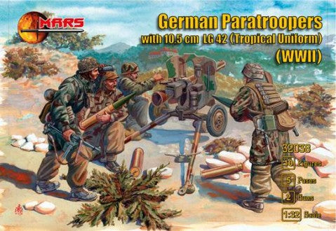 Mars Models 32038 1/32 WWII German Paratroopers Tropical Uniform (10) w/10.5cm LG42/43 Gun (2)