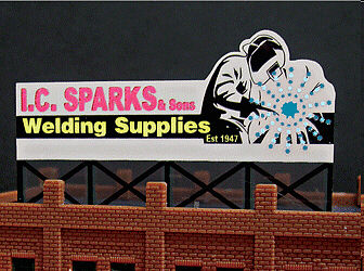 Miller Engineering 9381 All Scale Animated Neon Billboard -- I.C. Sparks   Large 4.25 x 2.37"