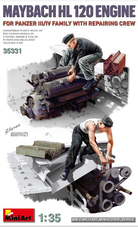 MiniArt 35331 1/35 WWII Maybach HL 120 Engine for Panzer III/IV w/2 Repair Crew & Tools