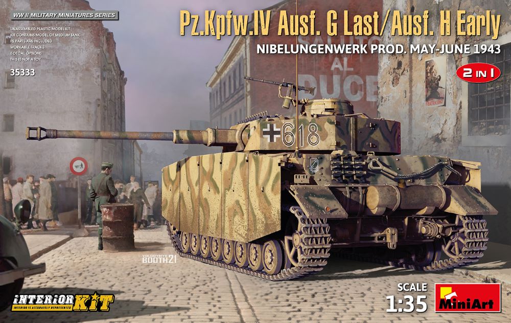 MiniArt 35333 1/35 WWII PzKpfw IV Ausf G Last/Ausf H Early Nibelungenwerk Production Tank w/Full Interior May-Jun 1943 (2 in 1)