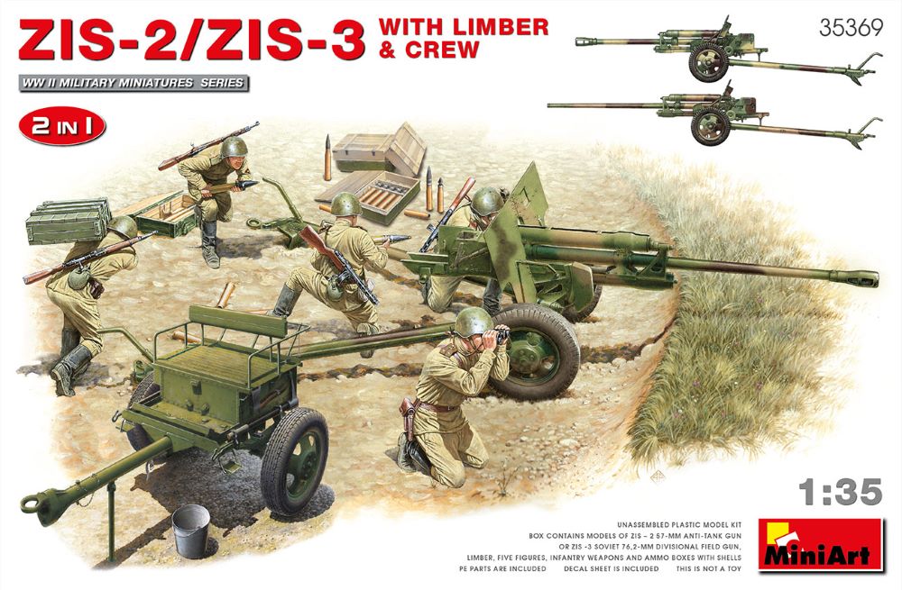 MiniArt 35369 1/35 WWII ZIS2/3 Gun w/Limber, 5 Crew, Ammo Boxes & Weapons (2 in 1)