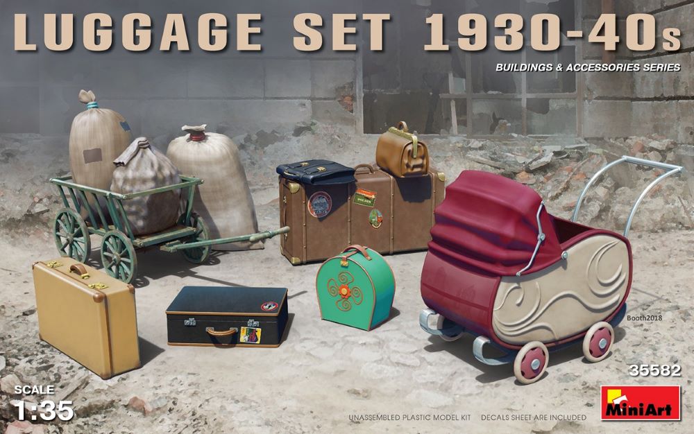 MiniArt 35582 1/35 Luggage Set 1930-40s (Dock Cart, Pram, Suitcases & Bags)