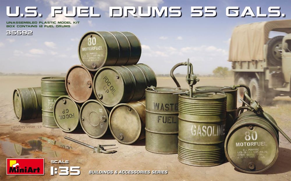 MiniArt 35592 1/35 US 55 Gals. Fuel Drum Set (12)