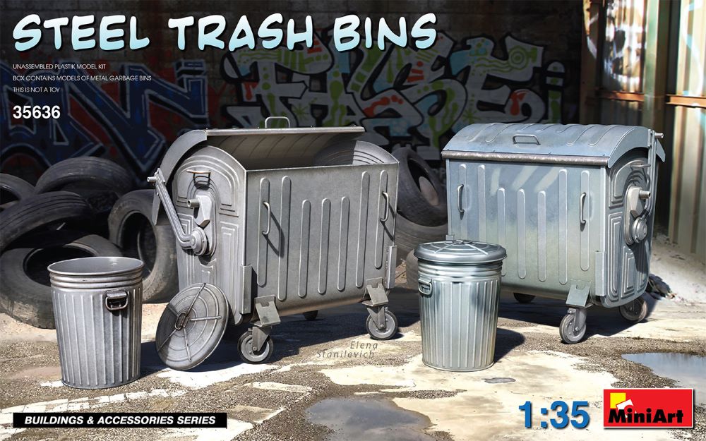 MiniArt 35636 1/35 Steel Type Trash Bins (2ea. Dumpster & Can Styles)