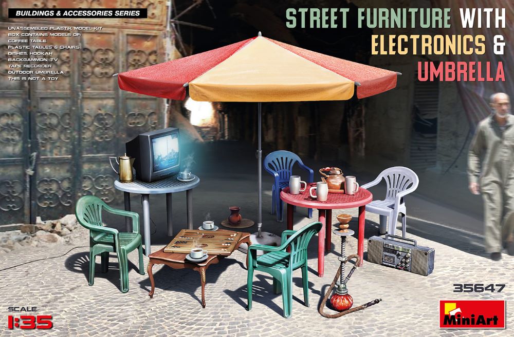 MiniArt 35647 1/35 Street Furniture w/Electronics, Umbrella & Accessories