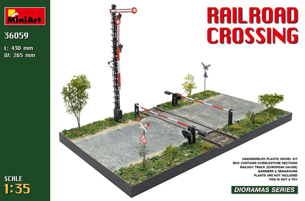 MiniArt 36059 1/35 Railroad Crossing w/Cobblestone Sections, Barriers & Semaphore