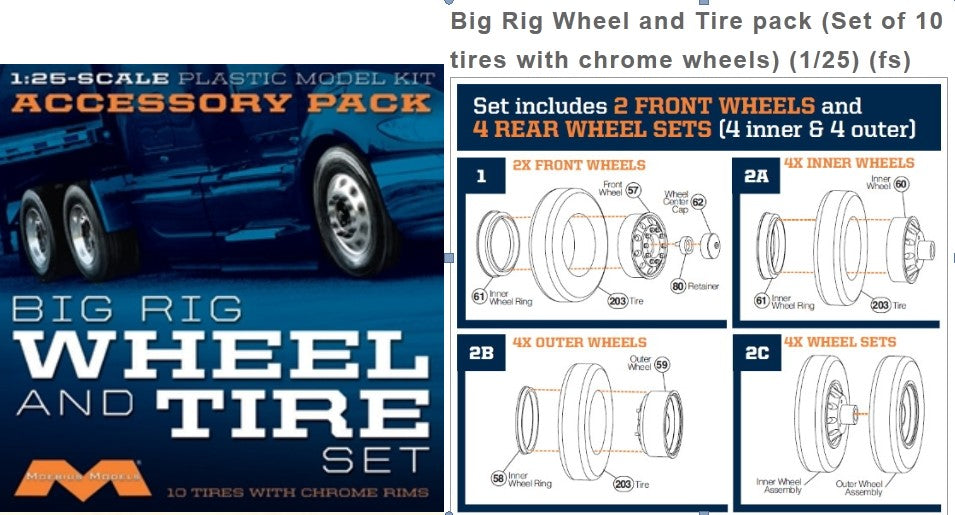 Moebius Models 1010 1/25 Big Rig Wheel & Tire Set (10/pk)