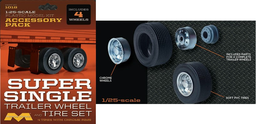 Moebius Models 1018 1/25 Super Single Trailer Wheel & Tire Set (4/pk)